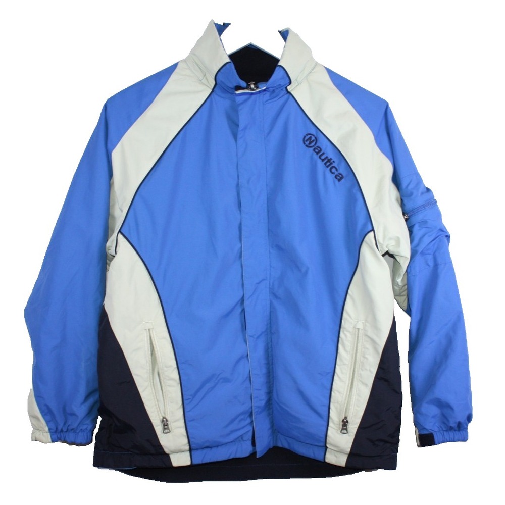 Nautica Jacket Womens 12/14 Blue Reversible Winter Sports Outdoor Hooded Pockets